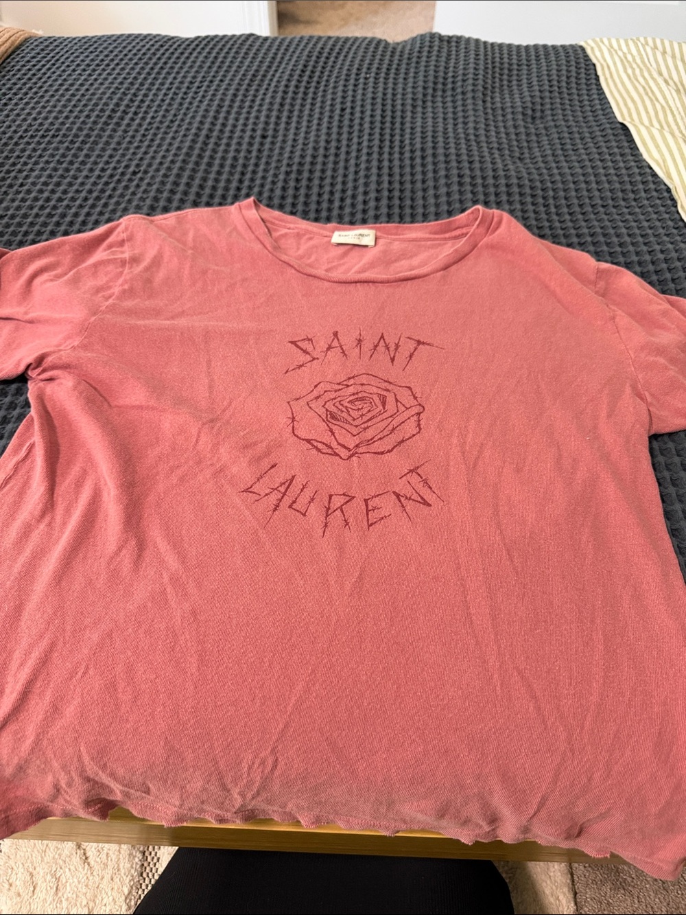 Saint Laurent Pink Rose Logo Short Sleeve Tee